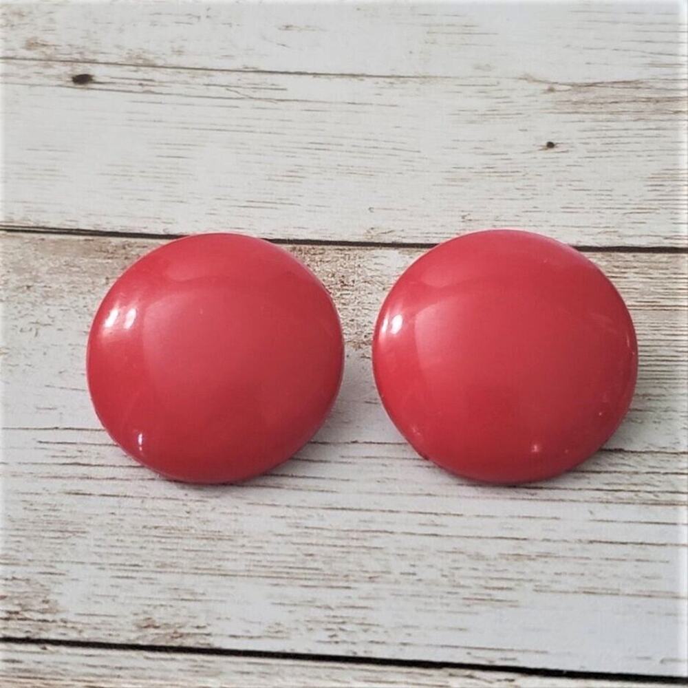 Vintage Clip On Earrings - 1 & 1/8" - Very Red Circular